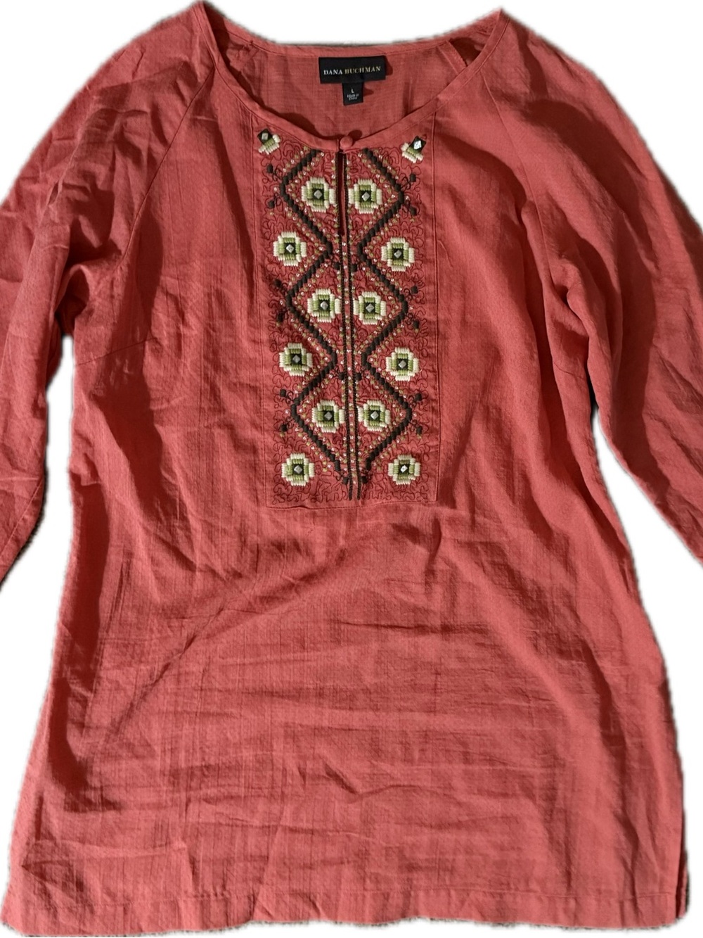 Dana Buchman Coral-Pink Embroidered Tunic Top